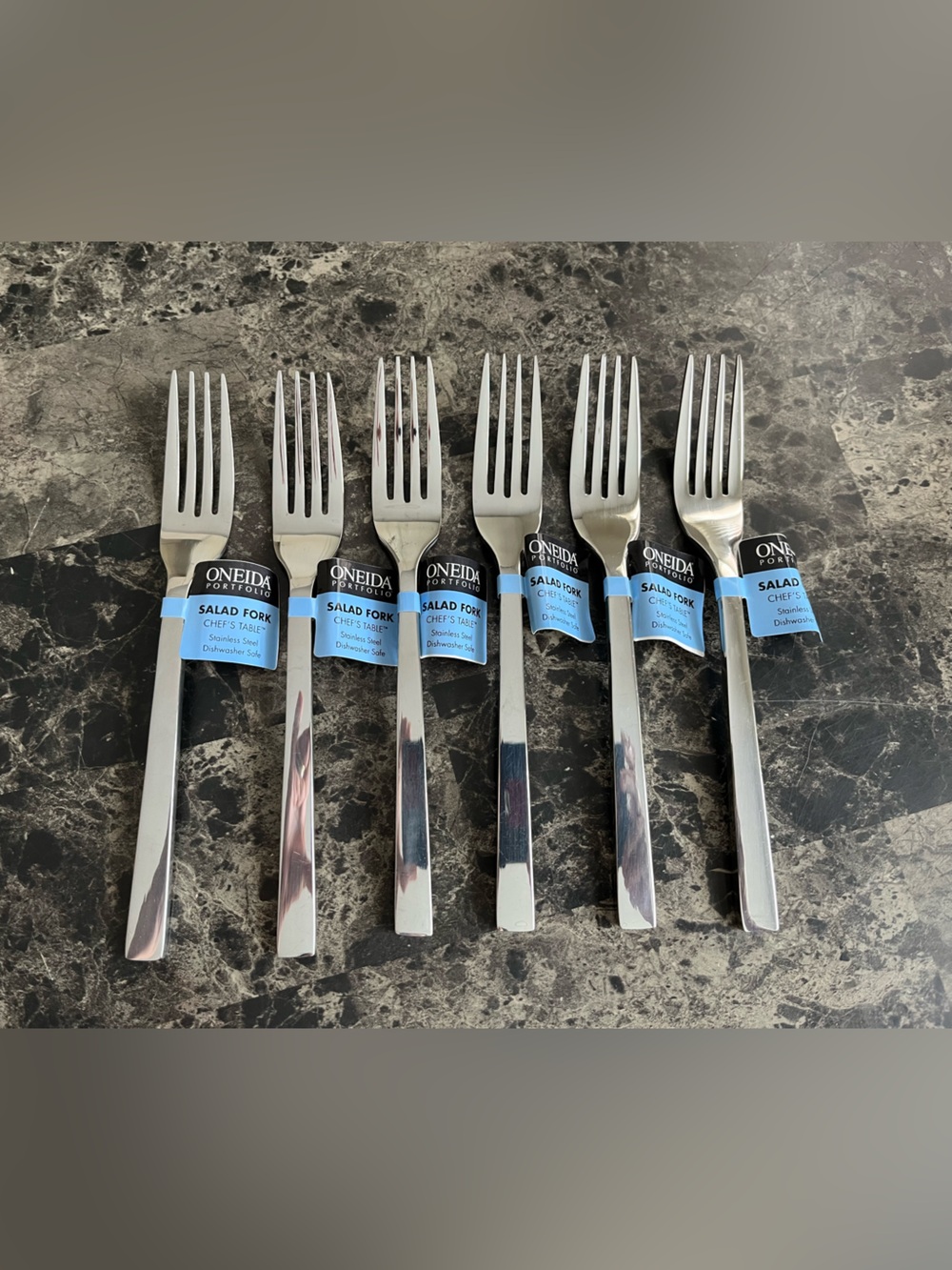 Oneida Portfolio Chef Table Silver Stainless Steel Salad Forks - Set of 6 NWT